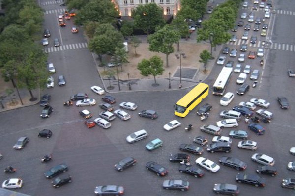 Yellow School Bus in Traffic