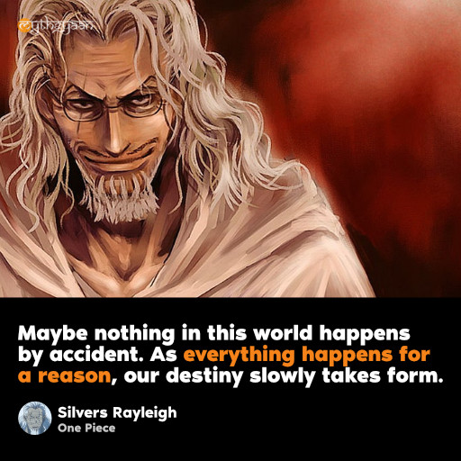 Maybe nothing in this world happens by accident. As everything happens for a reason, our destiny slowly takes form. - Silvers Rayleigh