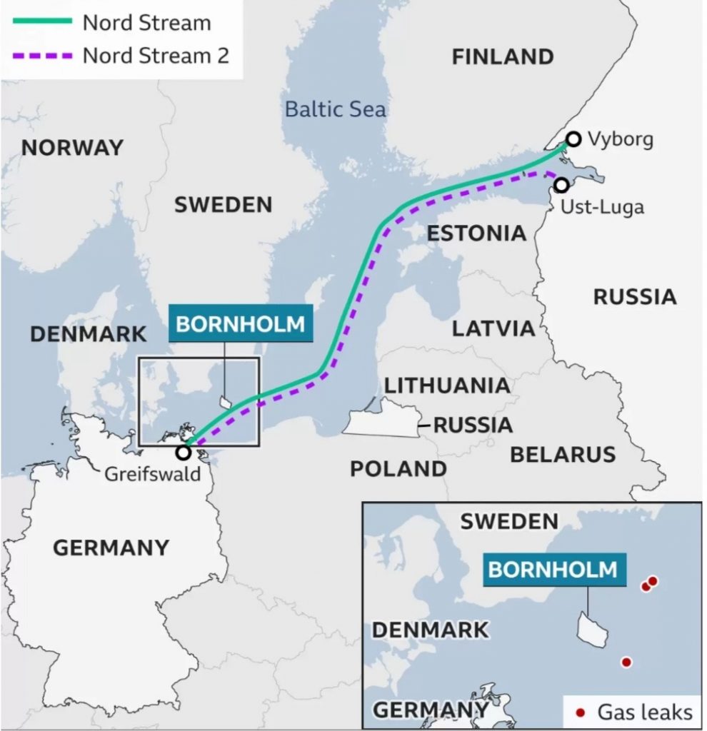Denmark's Bornholm Island where the pipelines could be easily targeted.