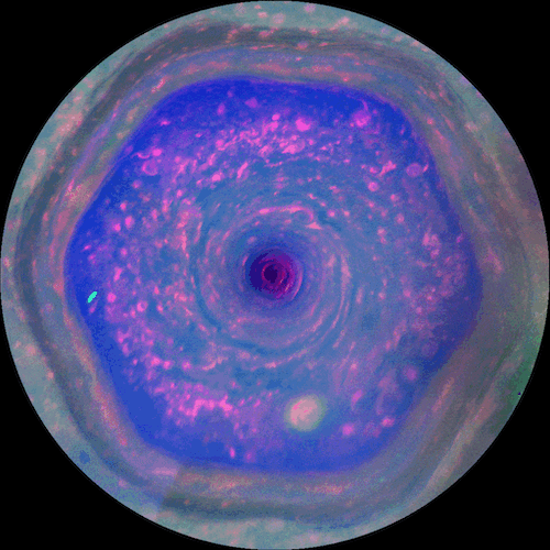 Saturn's north pole has a hexagonal storm