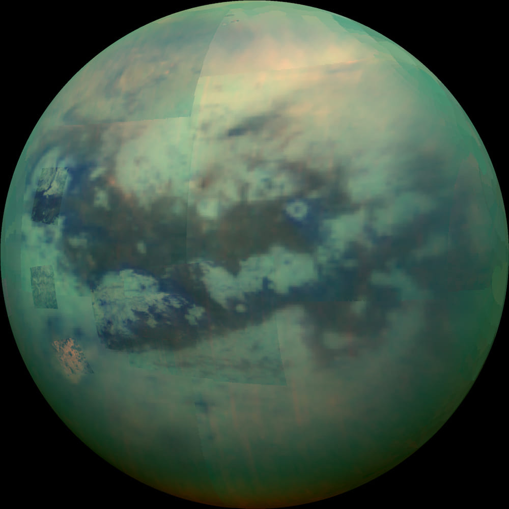 Saturn's largest moon, Titan, has lakes and rivers of liquid methane and ethane.