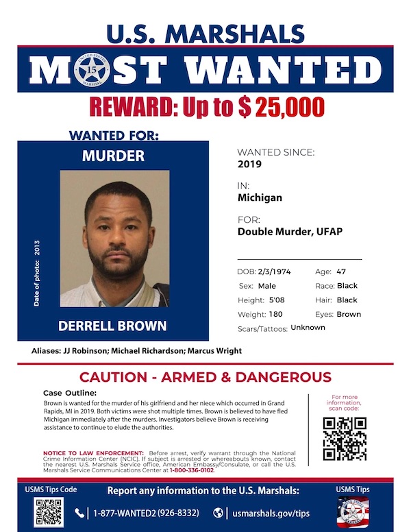 Manhunt for Derrell Demon Brown, Efforts by US Marshals and the Reward for Information