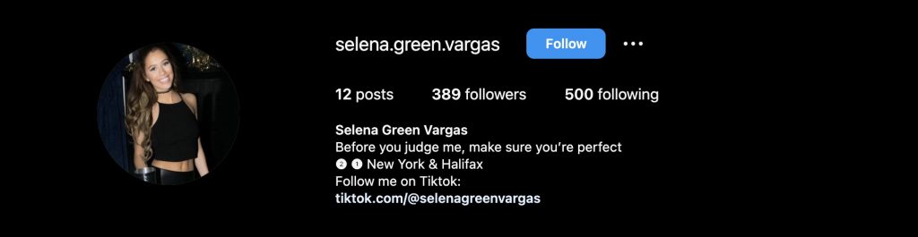 Instagram account under the name @selena.green.vargas - Selena Green Vargas Now Instagram Possible Account