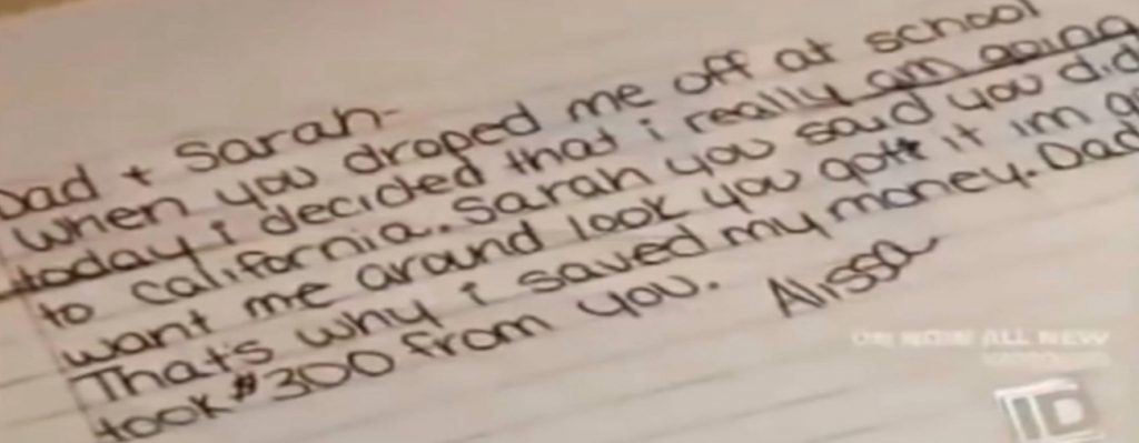 The alleged handwritten note by Alissa